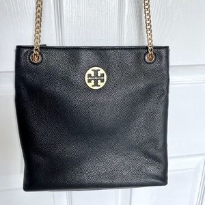 Tory Burch Black Gold Leather Cross Body Bag